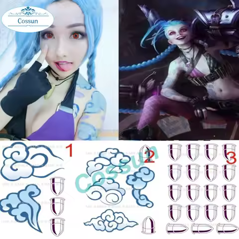 Game LOL Arcane Cosplay Crit Loli Jinx Tattoo Stickers Shoulder Waist Waterproof Fake Tattoos Halloween Accessories