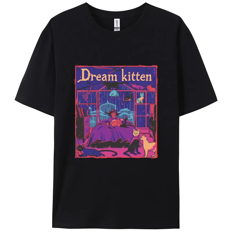 

Футболка с принтом Dream Cat, футболка Y2K, короткая футболка Berserk с коротким рукавом, 100% хлопок, двусторонняя, женская, праздничная одежда, одежда для основы