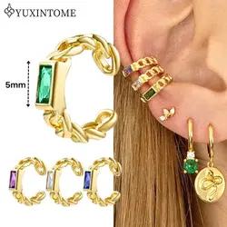 Niche 18k gold plated Rectangular Geometric Zircon Hollow Clip-On Earrings For Women Retro Gold Ear Clip Fashion Party Jewelry
