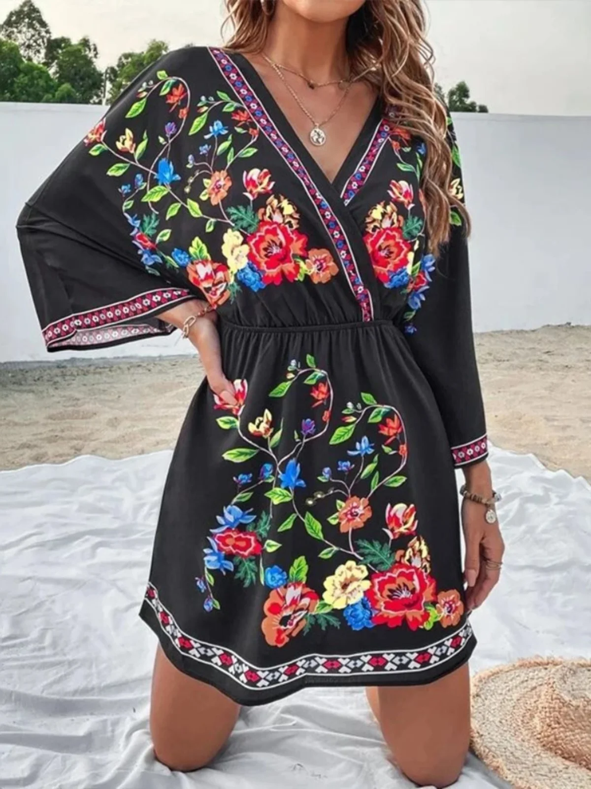 Slimming Floral Print ort Dr Women's Waist-Cinching  Dr Street Sle Long Sve Summer Faion for 25-35 Years Old