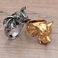 Punk Vintage Elephant Ring Motorcycle Biker Stainless Steel Animal Rings for Men Women Fashion Lucky Jewelry Gifts Wholesale