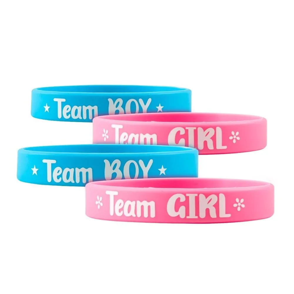 

20pcs Flat Printed Boy or Girl Gender Reveal Bracelets Silicone Durable Team Bride Bracelet Exquisite Team Boy Girl Wristband