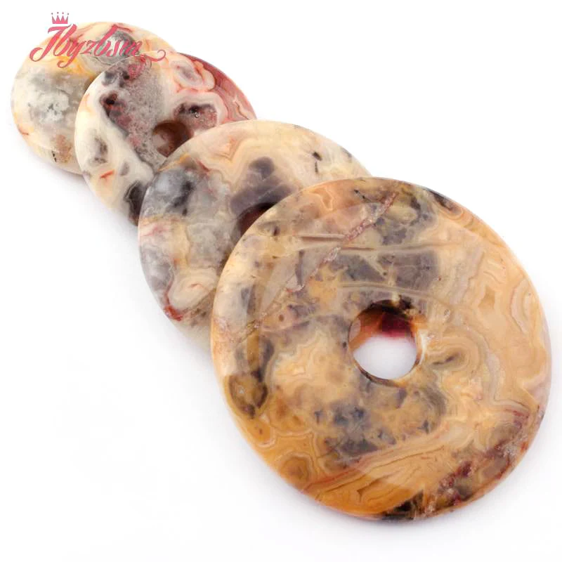 Natural Crazy Lace Agate Donut Circle Round Beads Stone For Necklace Pandant Earring Jewelry Making 1 Pcs 30/40/50mm