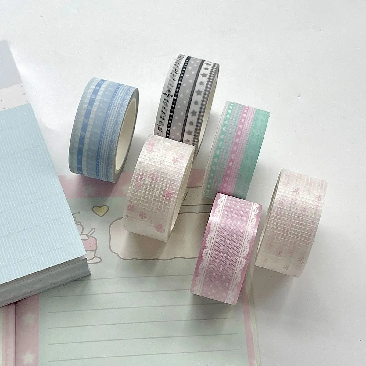 1 rol Koreaanse stijl schattige cartoon roze kant tape DIY scrapbooking journaling decoratieve kleurrijke strik bloemen patroon strip tape