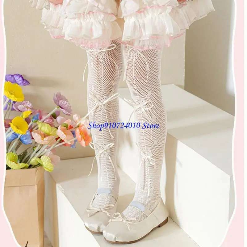 77HD Girls Pantyhose Kids Leggings Fashionable Bowknot Detail Bottoming Pants Trendy Long Socks for Performances Show