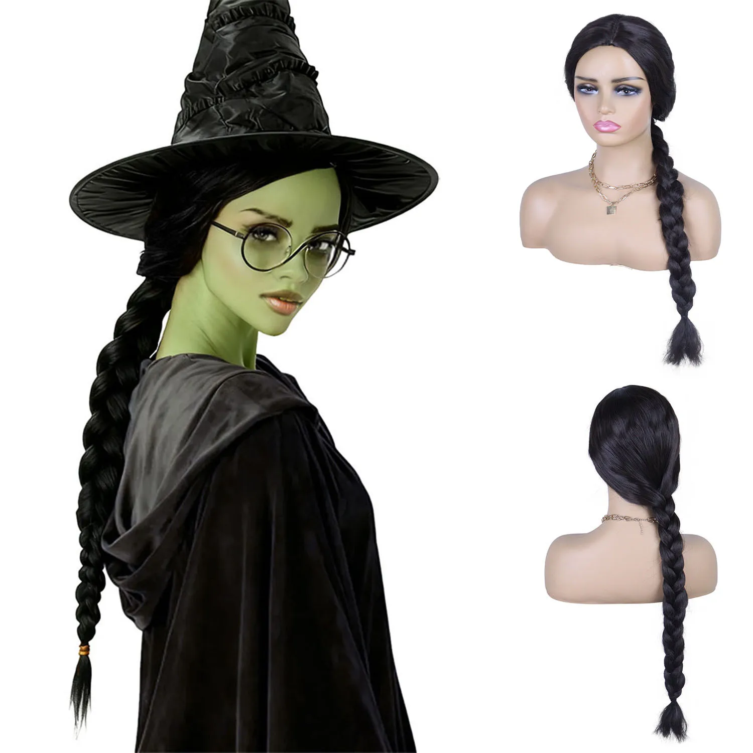 

Синтетический женский 30-дюймовый удлиненный черный парик с косой ведьмы, парики для ролевых игр, повседневный музыкальный костюм для Хэллоуина