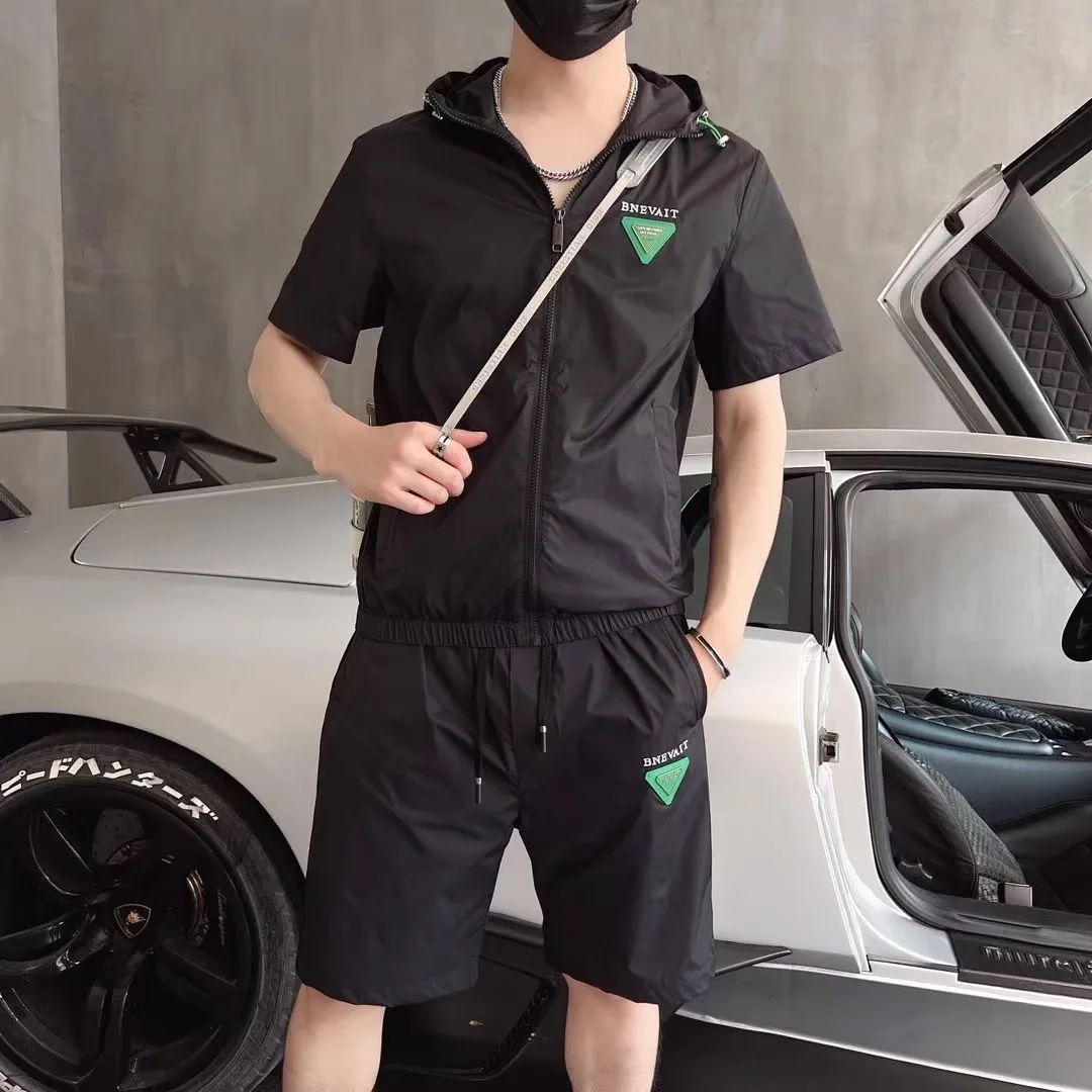 

ZhanChao Brand Men's Casual Sportswear Set Loose Fit ort Sve Thin Sle Faionable Open Cardigan ort Pants Two Piece Set