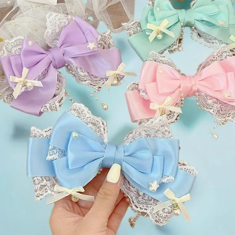 لوليتا الحلو بنات كبير الوردي القوس مشبك شعر لؤلؤة مفصلة KC الأميرة أغطية الرأس HP01 #6