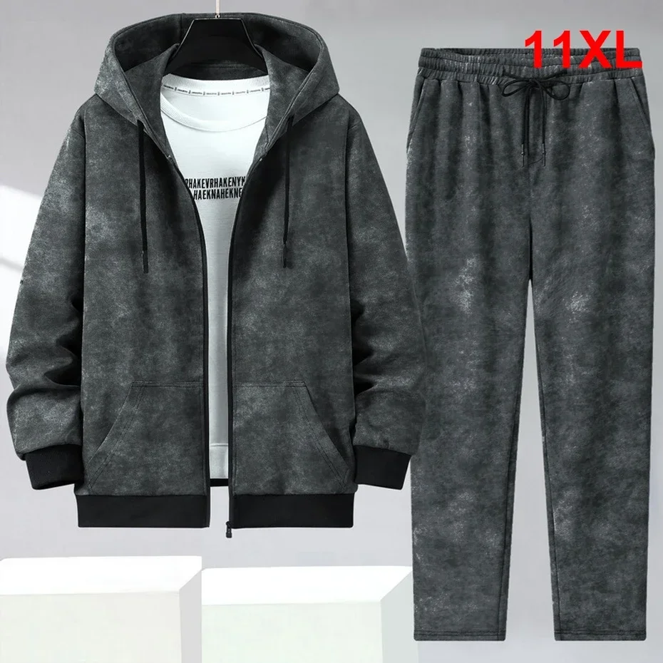 Men's Tie-dyed Sets Plus Size 11XL Zippered Hoodie Pants Male Spring Autumn Jacket Suits Fashion Casual Sets Big Size 11XL