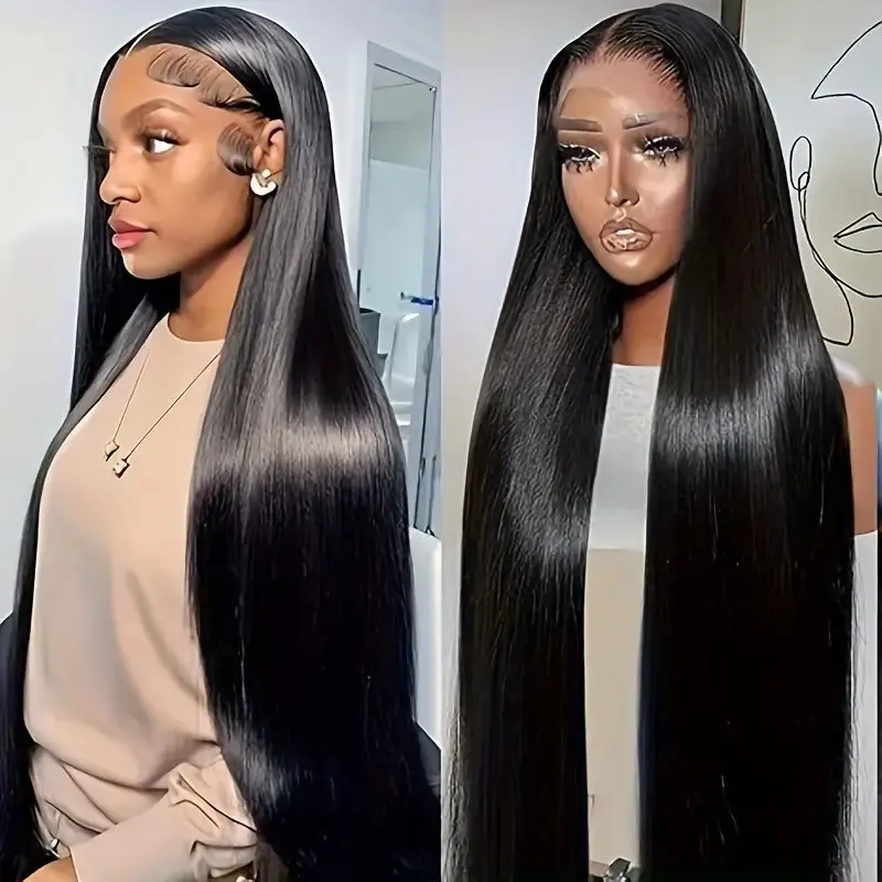 180 Density Natural Black 40 Inch 13x4 HD Lace Wig 5x5 Glueless Wig PreCut Human Hair Wigs Straight PrePlucked For Women