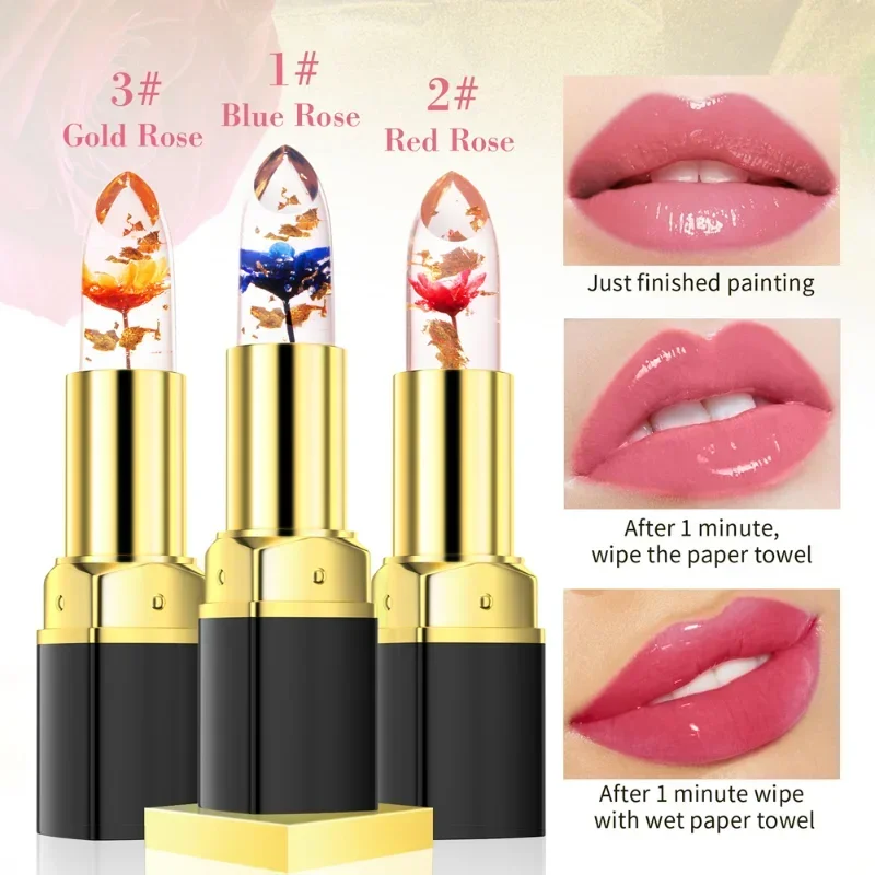 Jelly Flower Lipstick Temperature Color Changing Gold Foil Moisturizing Waterproof Lasting Magic Lip Balm Lips Makeup Cosmetics