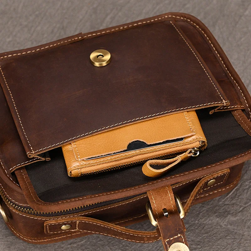 Luufan-Bolso de mano pequeño para hombre y mujer, bandolera de cuero Crazy Horse, Estilo Vintage, bandolera de viaje