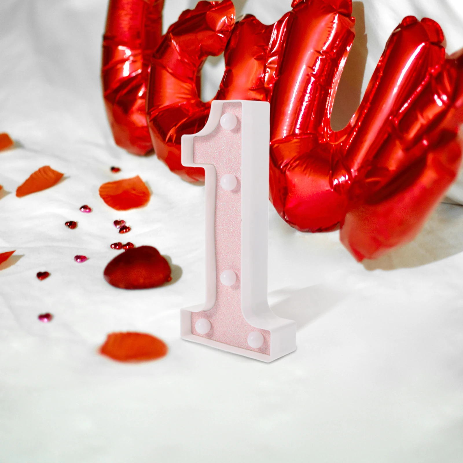 

Pink Light Up Letters 22cm Number One LED Signs Birthday Party Decor Rose Gold Glowing Numbers Plastic Displays