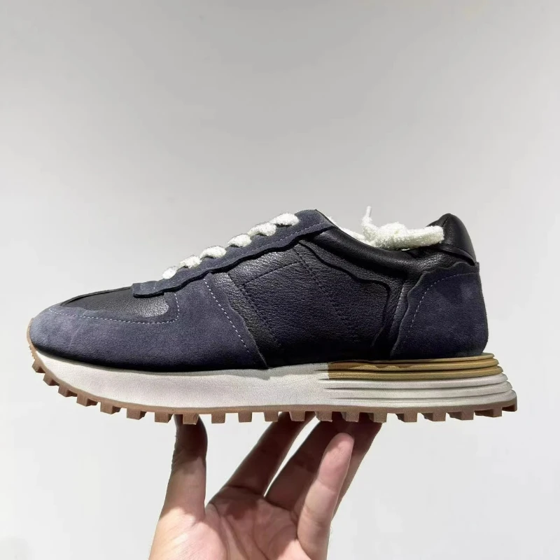 

Retro first-layer cowhide splicing old lace-up jogging sports thickness casual shoes
