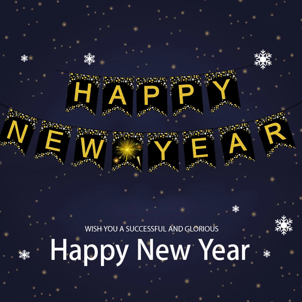 

New Year Party Banner 2020 Black Golden Hanging Swallowtail Shape Bunting Happy Festive Celebration Decor