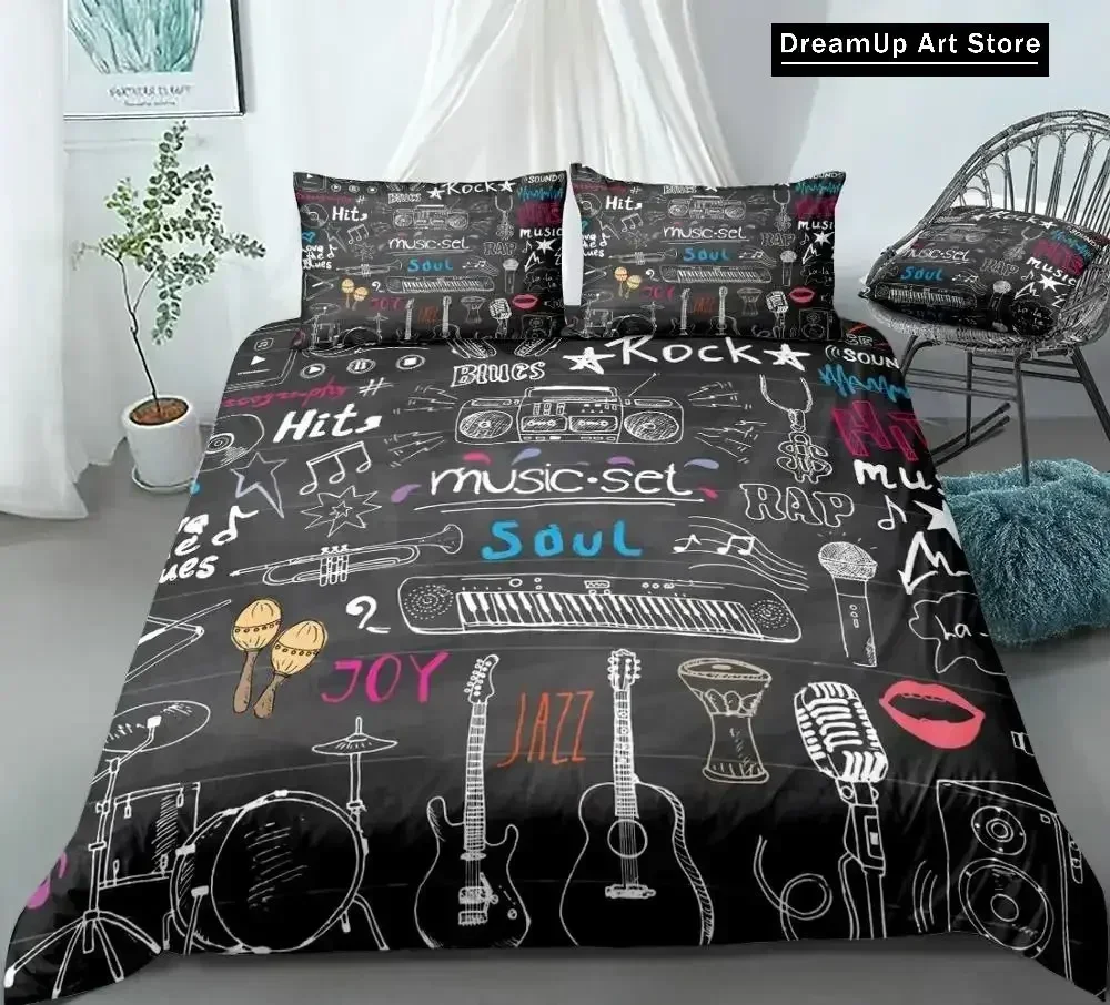 3D Print Rock Music Electric Guitar Punk Style Bedding Set Boys Girls Twin Queen Full Size Duvet Cover Pillowcase Bed Adult