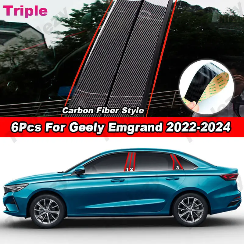 Carbon Fiber PC Material Car Door Window Center B C Pillar Post Column Cover Mirror Effect Trim For Geely Emgrand 2022 2023 2024