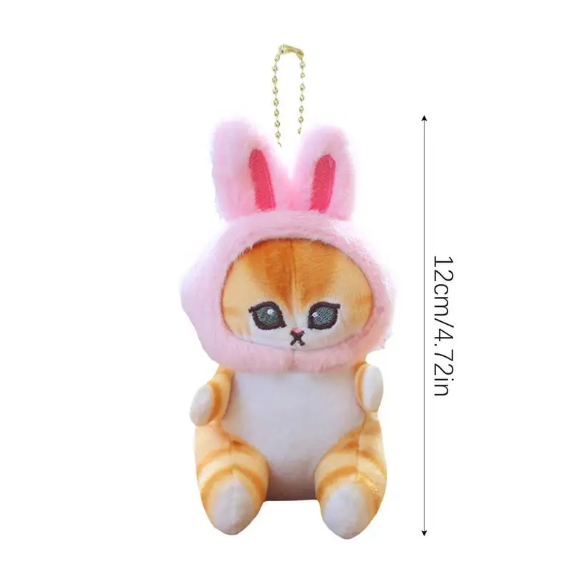 Cute Cat Plush Keychain Stuffed Animal With Bunny Hat Plush Keychain Pendant Purse Backpack Hand Bag Charm For Kids Birthday