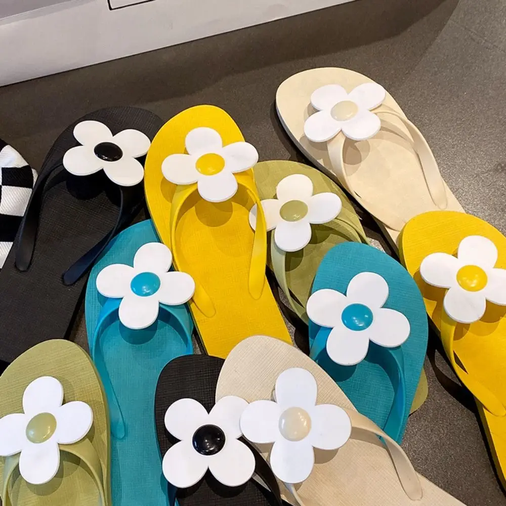 

All Match Flower Flower Flip Flops Anti Slip Clip Toe Flat Soled Slippers Outerwear Shoes Beachwear Platform Flip Flops Summer
