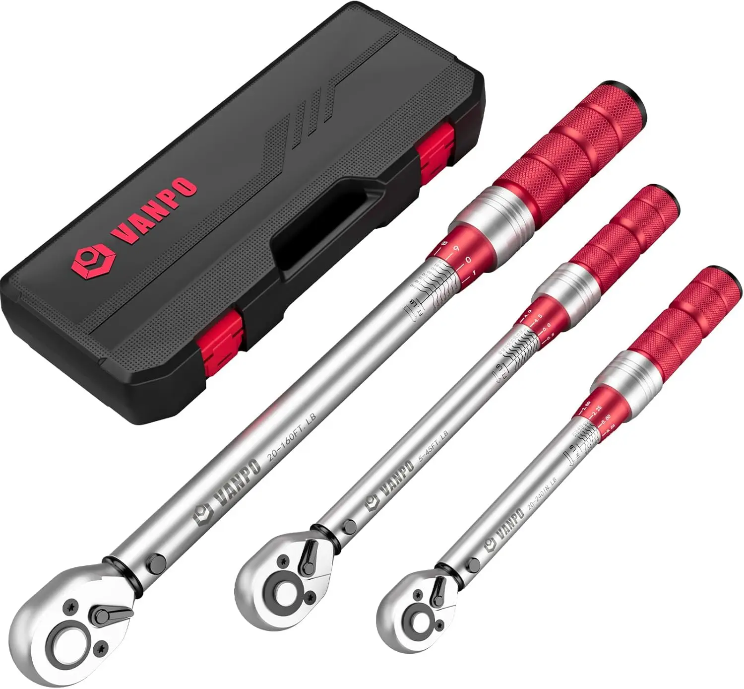 

3Pcs Torque Wrench Set: 1/4, 3/8, 1/2-inch Drive, Click Type, Adjustable for Bike, Moto, Car Maintenance