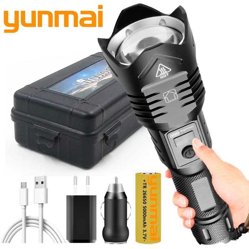 

1,000,0000 LM XHP160 Led Flashlight Stepless Dimming Usb Rechargeable Powerbank 18650 26650 Battery Torch Zoomable Lantern