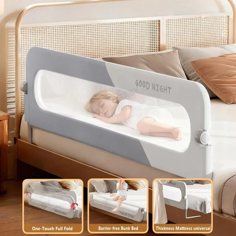 Barrière de lit latérale réglable et pliable pour tout-petits, 47, 59, 71, 78 pouces, pour lits jumeaux, queen, king et full size