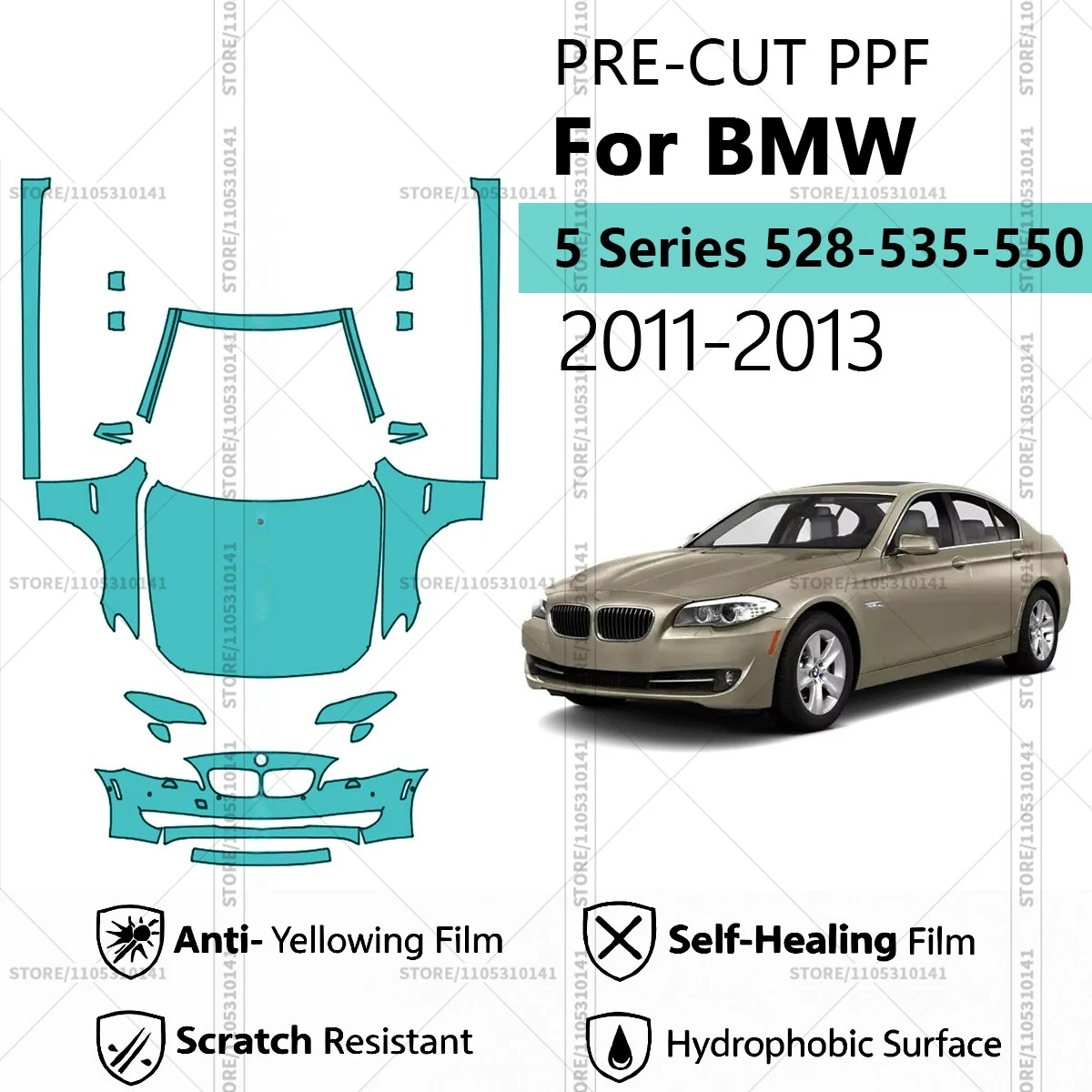 

Для BMW 5 серии 528-535-550 2011-2013: Предварительно вырезанная прозрачная защитная пленка PPF для автомобиля, профессиональная автомобильная пленка PPF