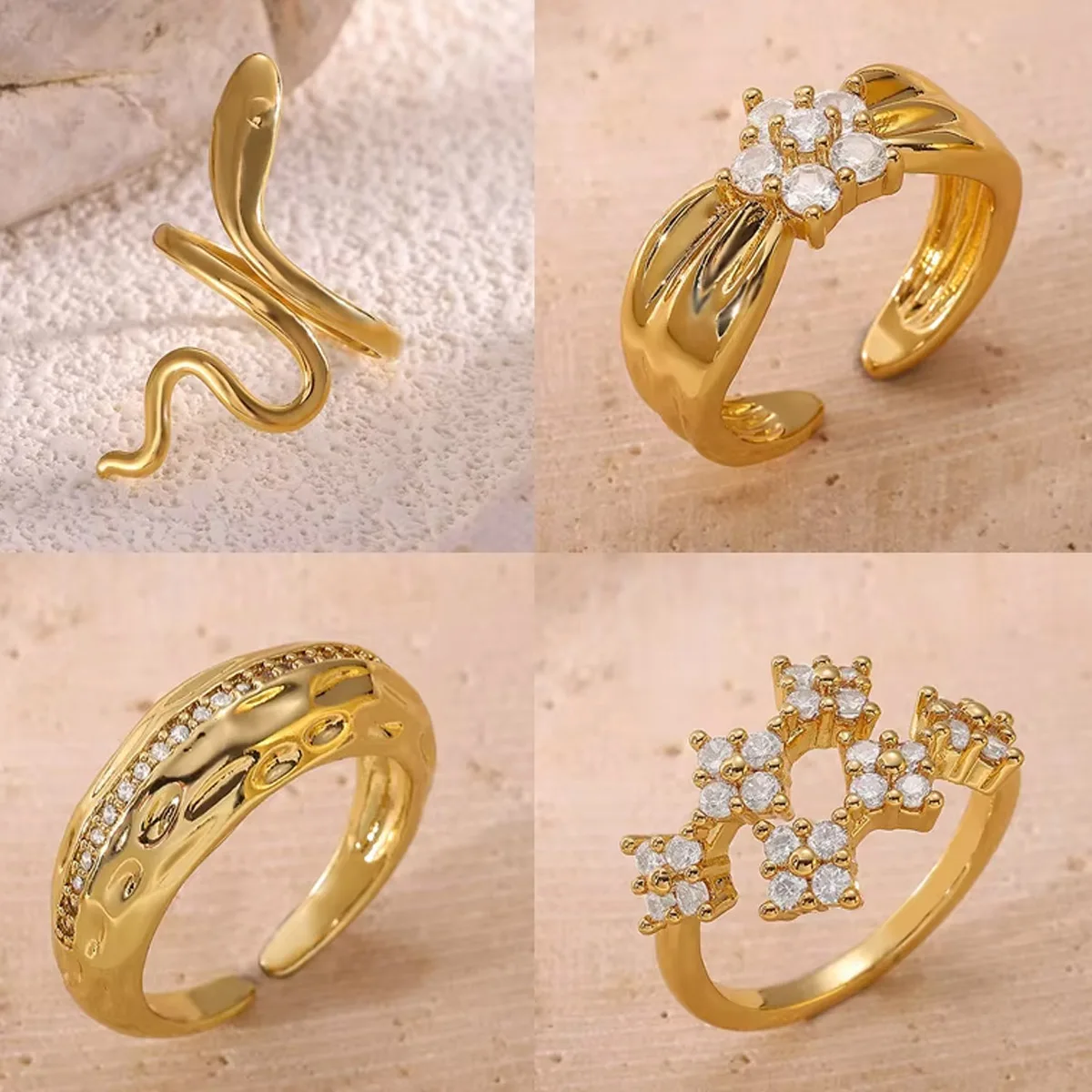 Edelstahl Schlange Ringe Für Frauen Männer Gold Farbe Shell Geometrie Offene Einstellbare Zirkon Ring Vintage Ästhetischen Schmuck Geschenke
