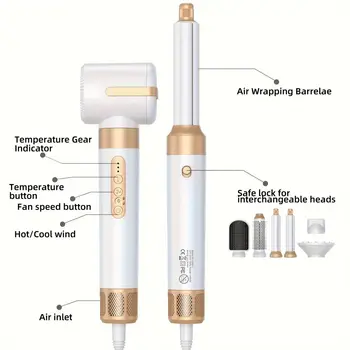 מייבש שיער Tinsol 7 ב-1 ללא מברשות, מייבש שיער במהירות גבוהה עם מפזר, מייבש שיער יוני, מסרק עיצוב אוויר חם, מסלסל שיער 6 best sales מסרק מייבש שיער - №1