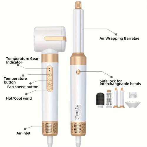 Imagen 2 del producto Tinsol-secador de pelo 7 en 1, cepillo sin escobillas, secador de pelo de alta velocidad con difusor, secador de pelo iónico, peine de peinado de aire caliente, rizador de pelo