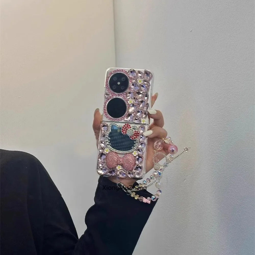 Bling Strass Kristall Hello Kitty Hülle für Motorola Razr 60 Ultra 70 50 Razr 40 Ultra Diamant Make-up Spiegel Sanrio Cover – Detail 5