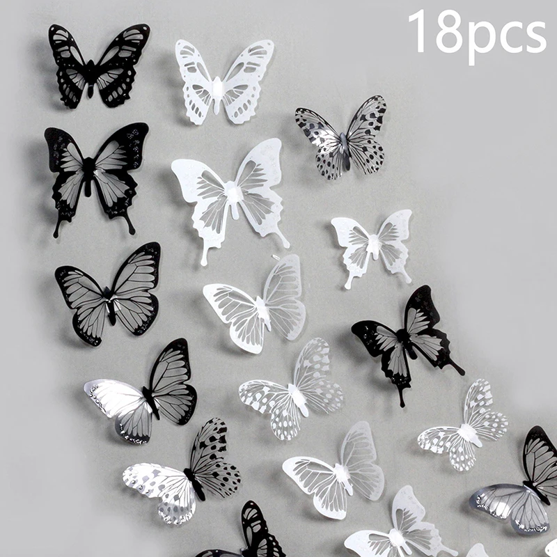 18Pcs/Set Black And White Crystal Butterflies Wall Sticker Beautiful Butterflies Art Decal Home Decor For Refrigerator Kids Room