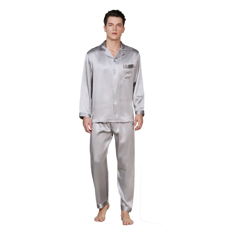 Birdtree 19 Momme 100%Pure Silk Pajamas Sets Men Homewear Male Casual Long Sleeve Loungewear Pant 2Piece Suit Sleepwear S38008QM