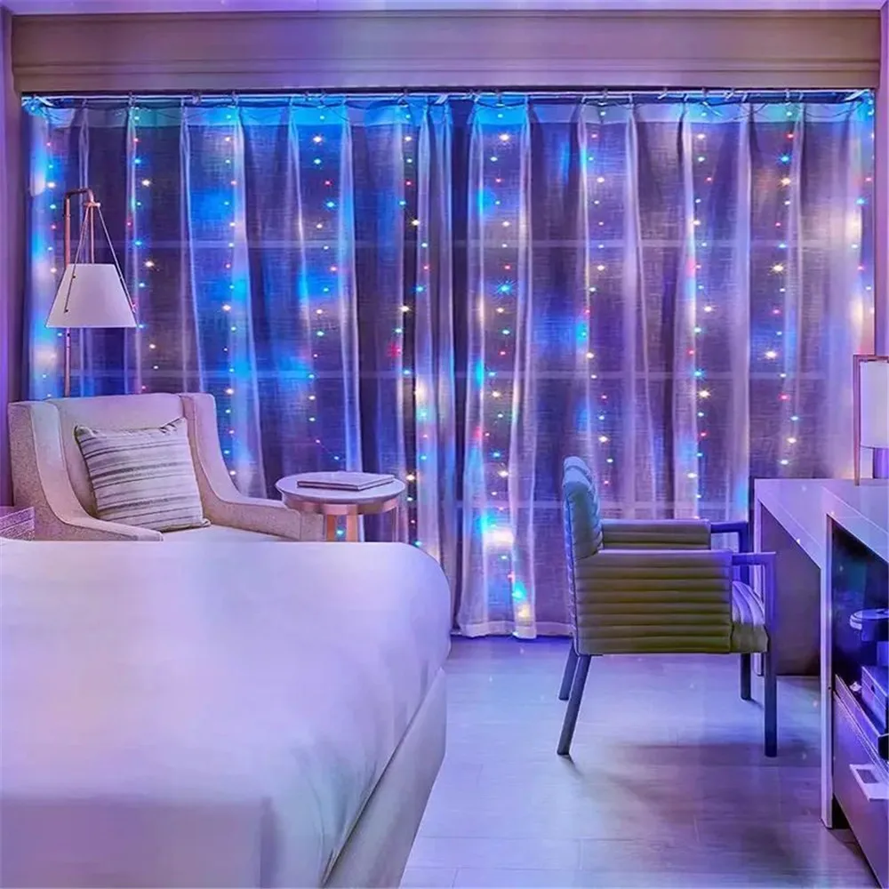 LED Fairy String Light para Decoração, USB Curtain Lights, Luz do quarto, Festa de casamento, Natal, Dia das Bruxas, Feriado, 8 Modos