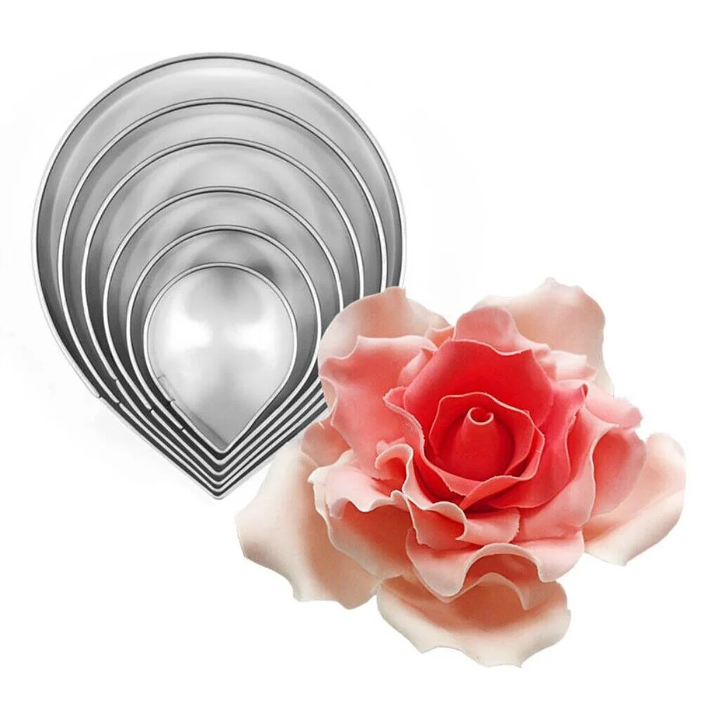 7 Pcs Austin Rose Cutter Cake Decoration Tools Stainless Steel Water Drop Shape Fondant Flower Molds Petal Stencils Cookie