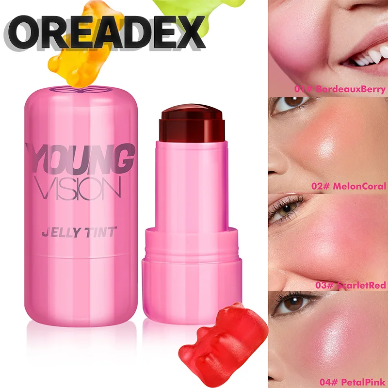 Bastão de brilho labial gelatinoso colorido Berry pode ser usado em lábios e bochechas, fácil de aplicar e não faça bolo 2 em 1 blush e brilho labial