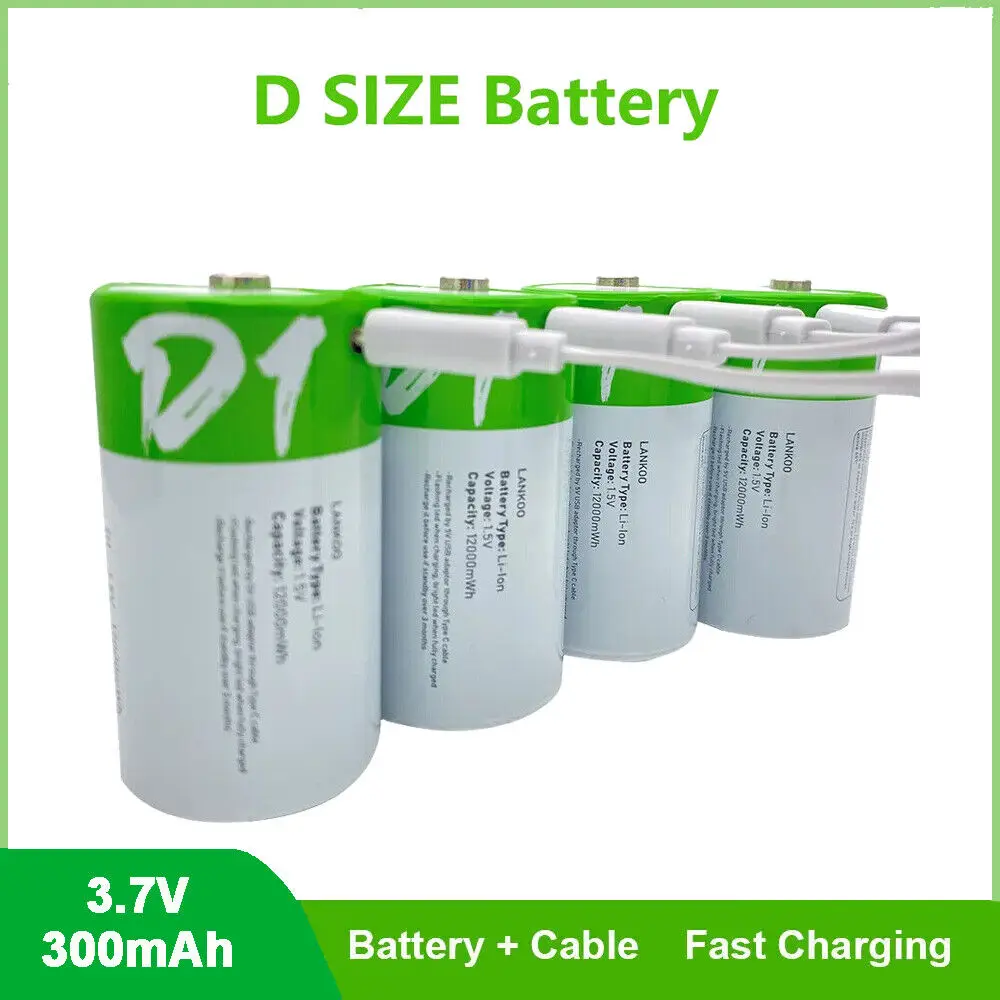 

1# USB12000mWh Rechargeable D Size Batteries LR20 Li-ion 1.5V with Type-C Cable for Gas Appliances Liquefied Gas Cooker Battery