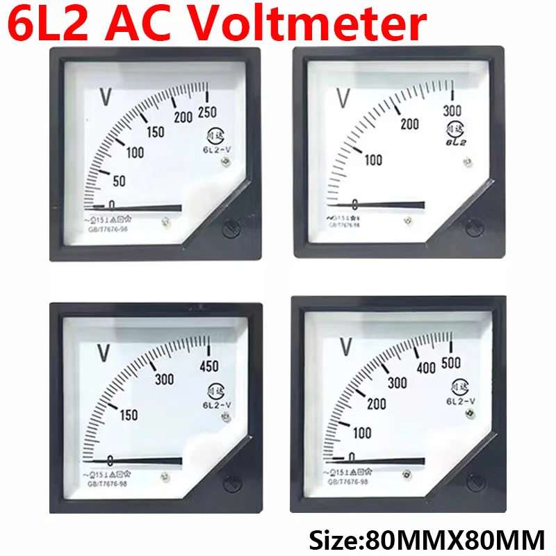 1PC 6L2-V 250V 300V 450V 500V 750V AC Analog Meter Panel Gauge AC Voltage Current Meter 80*80MM Voltmeter Voltimetro Pointer