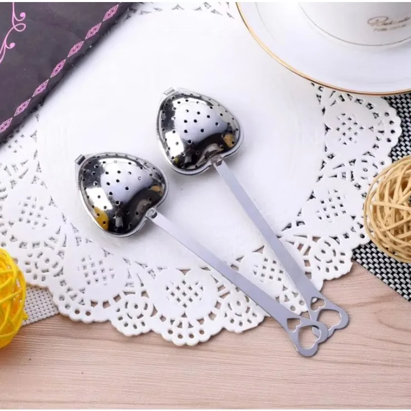 500pcs Stainless Steel Heart Shape Tea Infuser Spoon Strainer Steeper Fashion Handle Shower Tea Filter