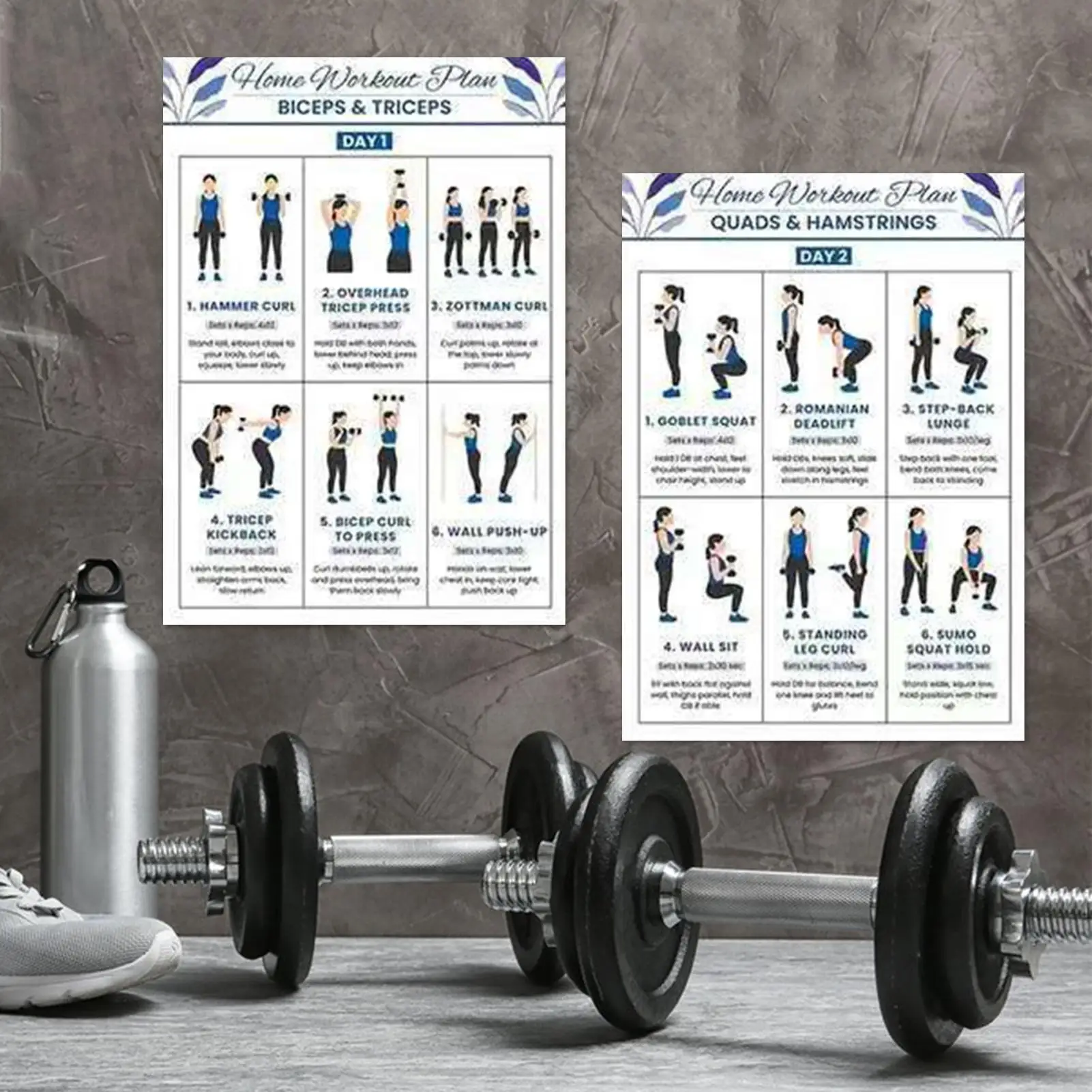 Póster de entrenamiento con mancuernas, 6 piezas, guía de Fitness para gimnasio en casa, tabla de ejercicios de compromiso muscular para estiramiento para dormitorio