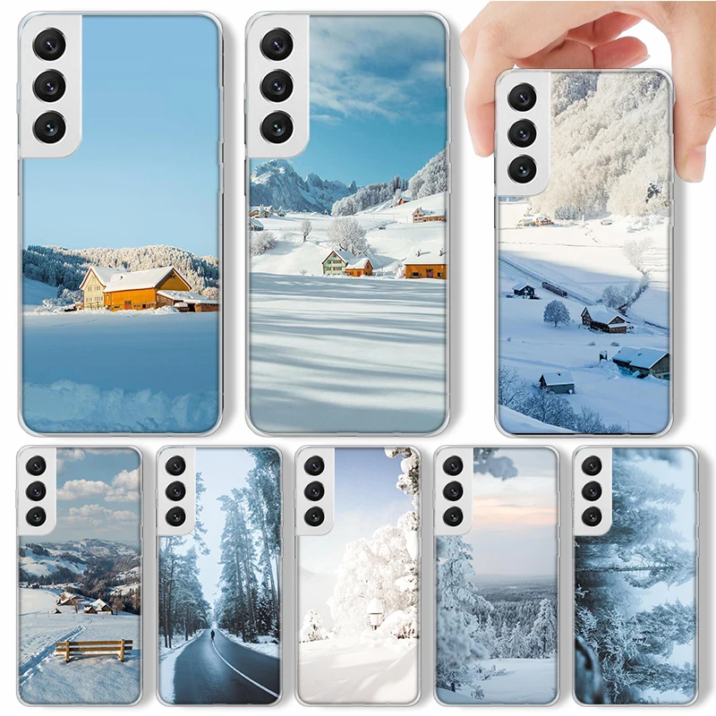 Winter Snow White Phone Case For Samsung Galaxy S25 S24 S23 Ultra S22 Plus S21 S20 FE S10 + S25Ultra S24U Soft Cover Shell S24 S