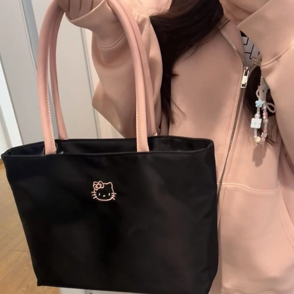 

Женская сумка через плечо в стиле аниме Hello Kitty, изысканная большая сумка-тоут Sanrio для девочек, сумка с вышивкой, сумка под мышками