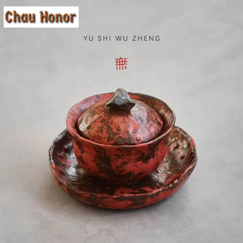 

120ml Handmade Coarse Pottery Gaiwan Japanese Powder Yin Red Tea Brewing Cup Tea Tureen Tea Brewing Cover Bowl Tea Ceremony Gift