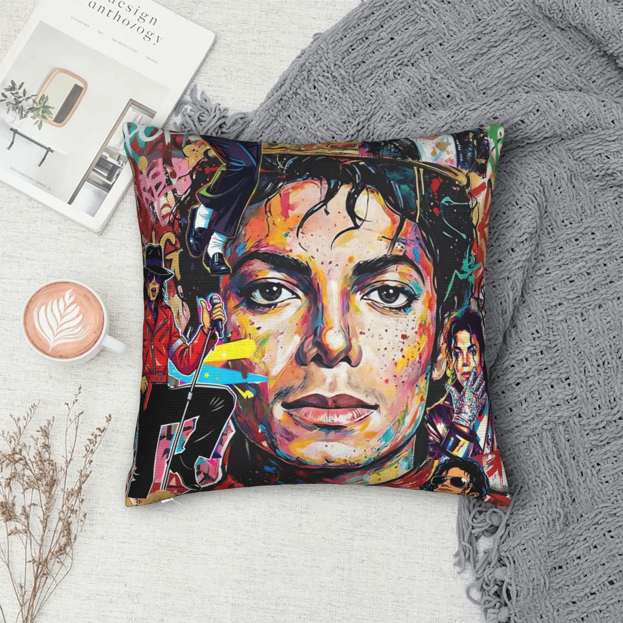 Vibrant Michael Jackson Art Collage Pillow Cover Cute Fun Pillow Case For Office Car Home Decor Comfy Pillowcases Birthday Gift