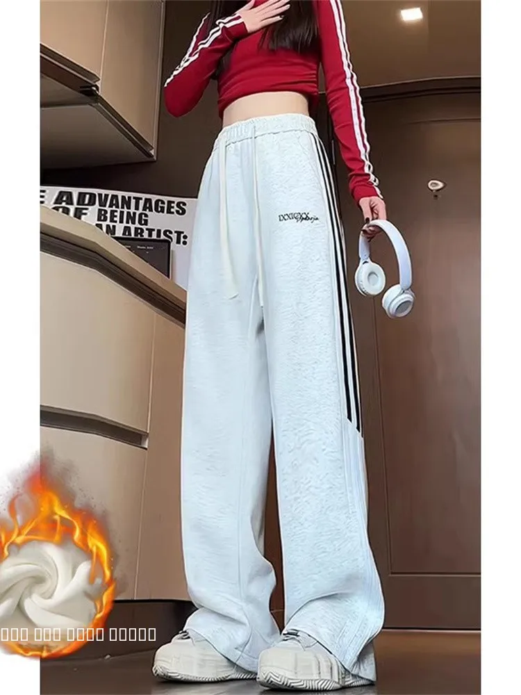 

Thiened Fce Winter Sports Pants Men Women Casual Loose Straight Leg Stripe Trousers Comfortable Breathable Faionable