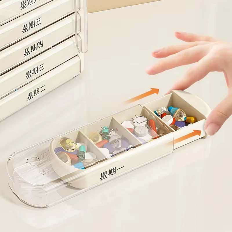 Convenient seven-day pill organizer for seniors portable pill box pull-out medicine dispenser