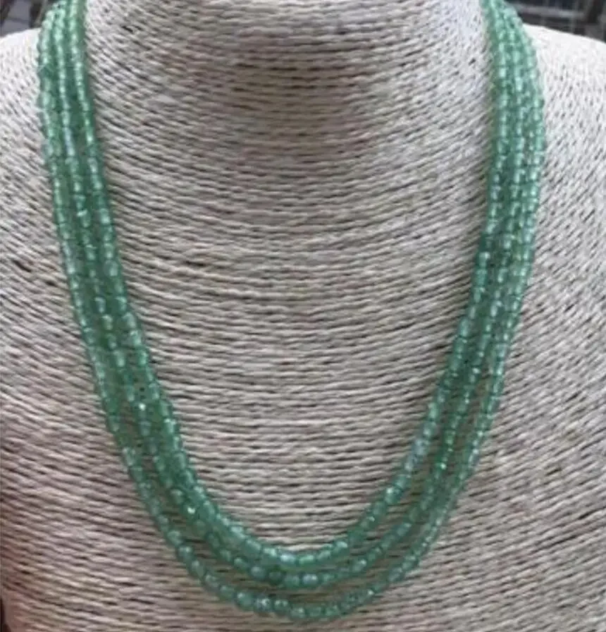

Fashion jewelry BEAUTY NATURAL 3 Rows 4mm FACETED Green Aventurine Gems BEADS NECKLACES 17-19''