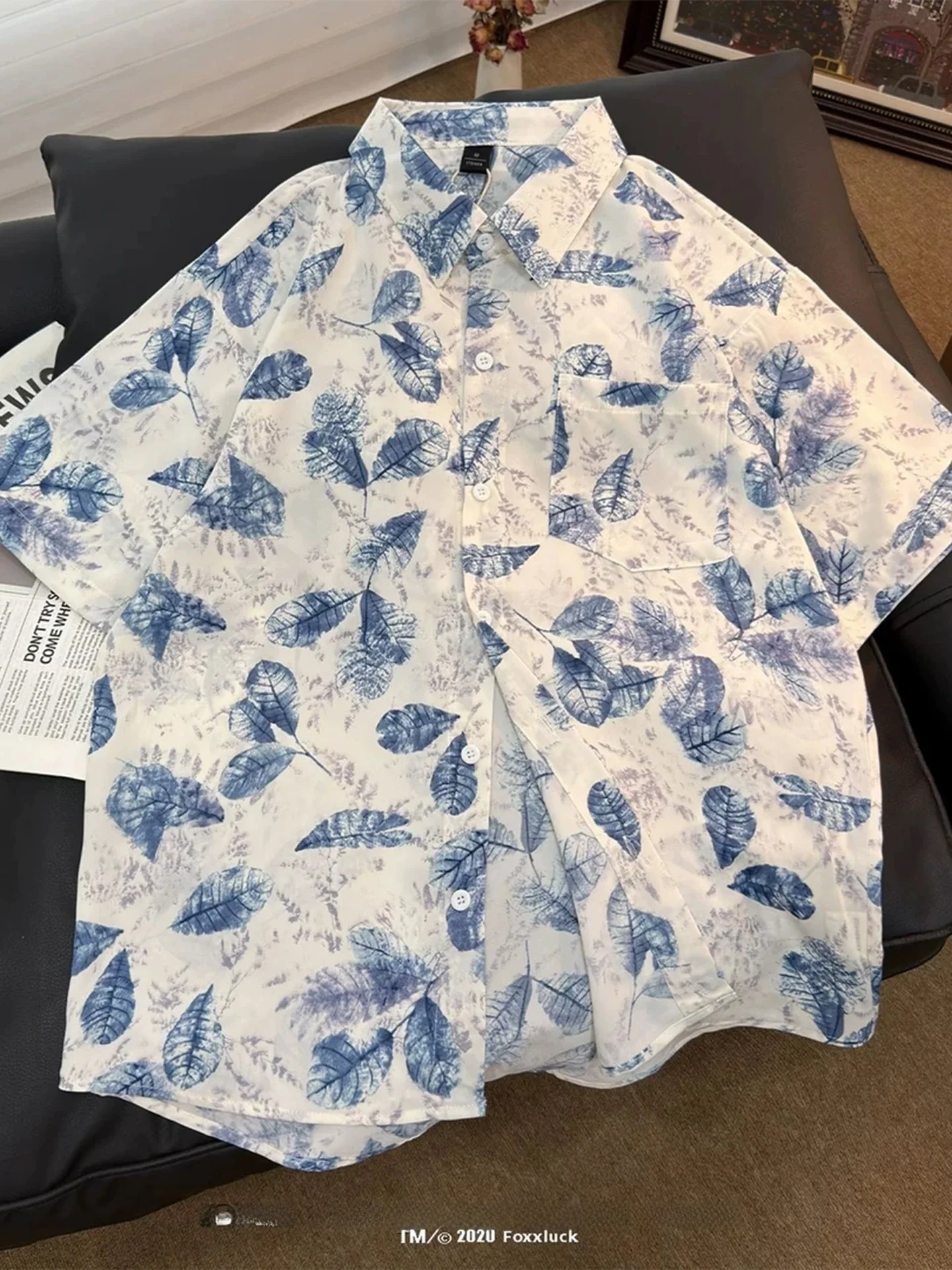 

Hawaii Beach Vacation Ice Silk Flower Men's Shirt Thin Printed Leaf Casual Half Sleeve Leisure Cold Sensation Standard Fit Bu...