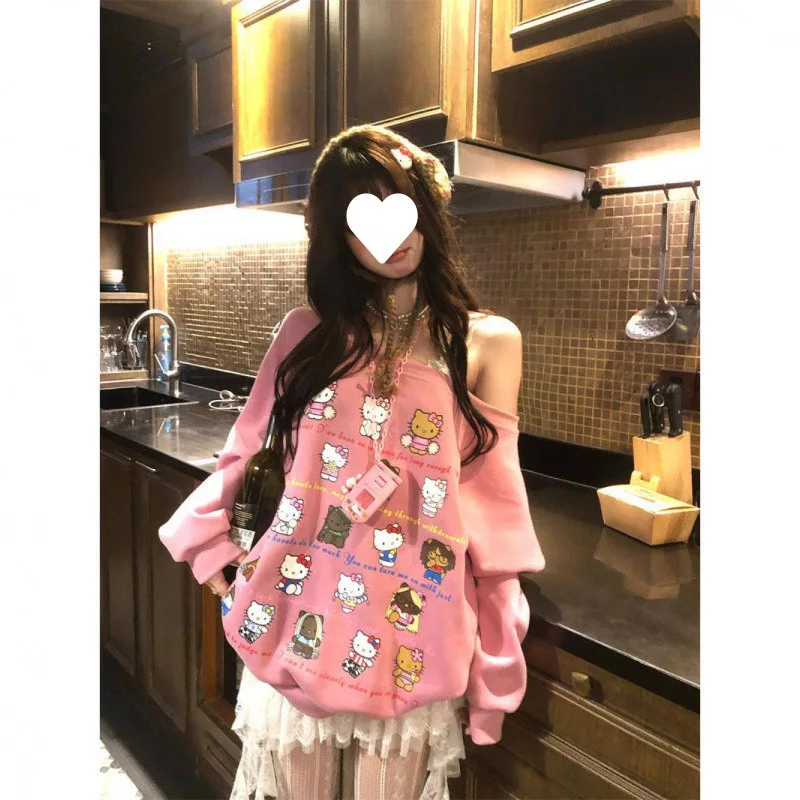 سترة بغطاء رأس فضفاضة مطبوعة حلوة ولطيفة من MINISO للنساء في أوائل الصيف، بلوزة كاجوال متعددة الاستخدامات بكتف متقاطع جديد #1