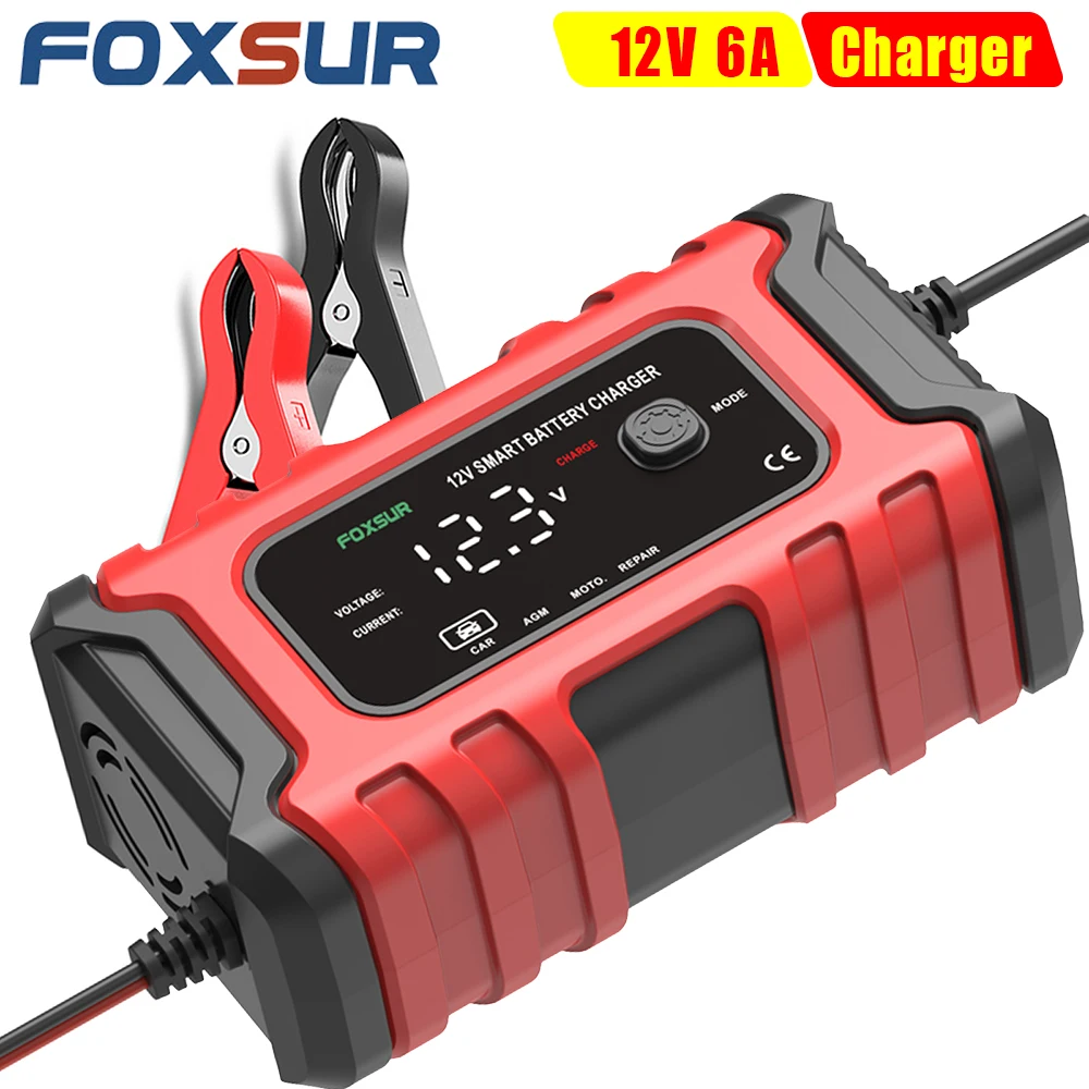 FOXSUR 12V Automotive Battery Charger for AGE GEL Lead Acid Batteries of Cars Motorcycle RVs Lawn Mover Boats Battery Maintainer